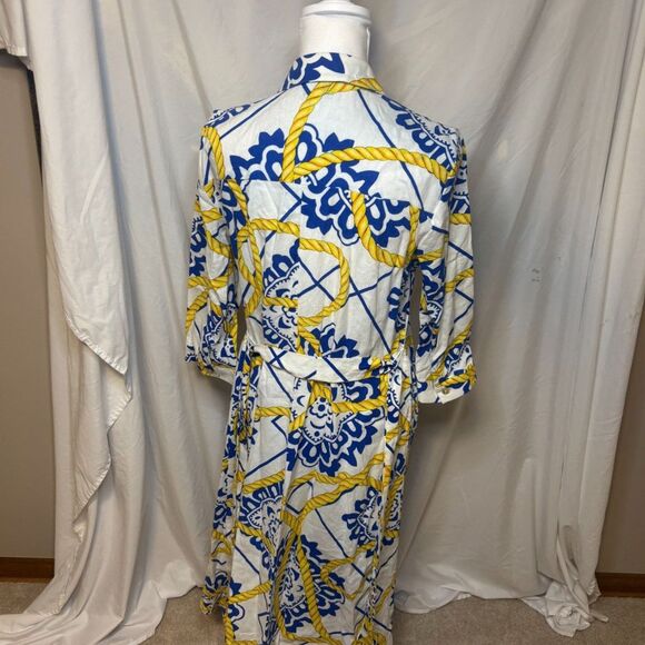 Everlily Chain Floral Pattern Linen Beach Hi Low Dress Belted Button Down NWT - Picture 8 of 8